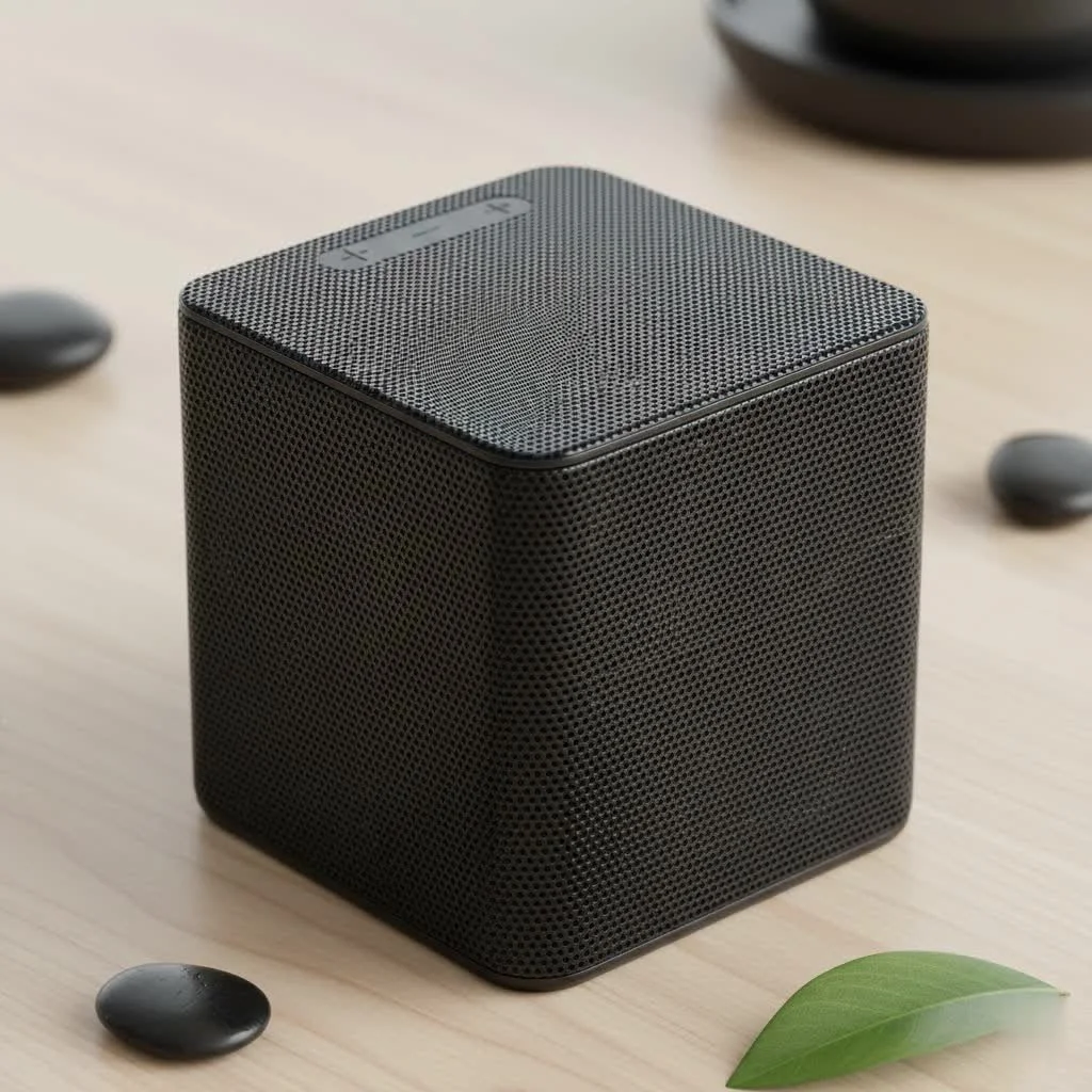 Bluetooth speaker with mic on a desk, ready for a call