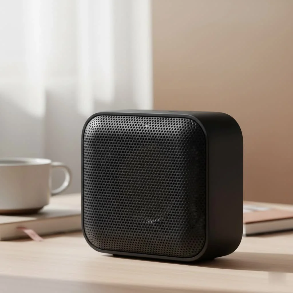 Skullcandy Bluetooth speaker on a wooden surface