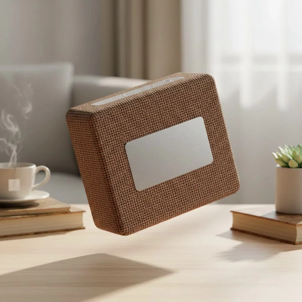 Fisher Bluetooth speaker on a wooden surface