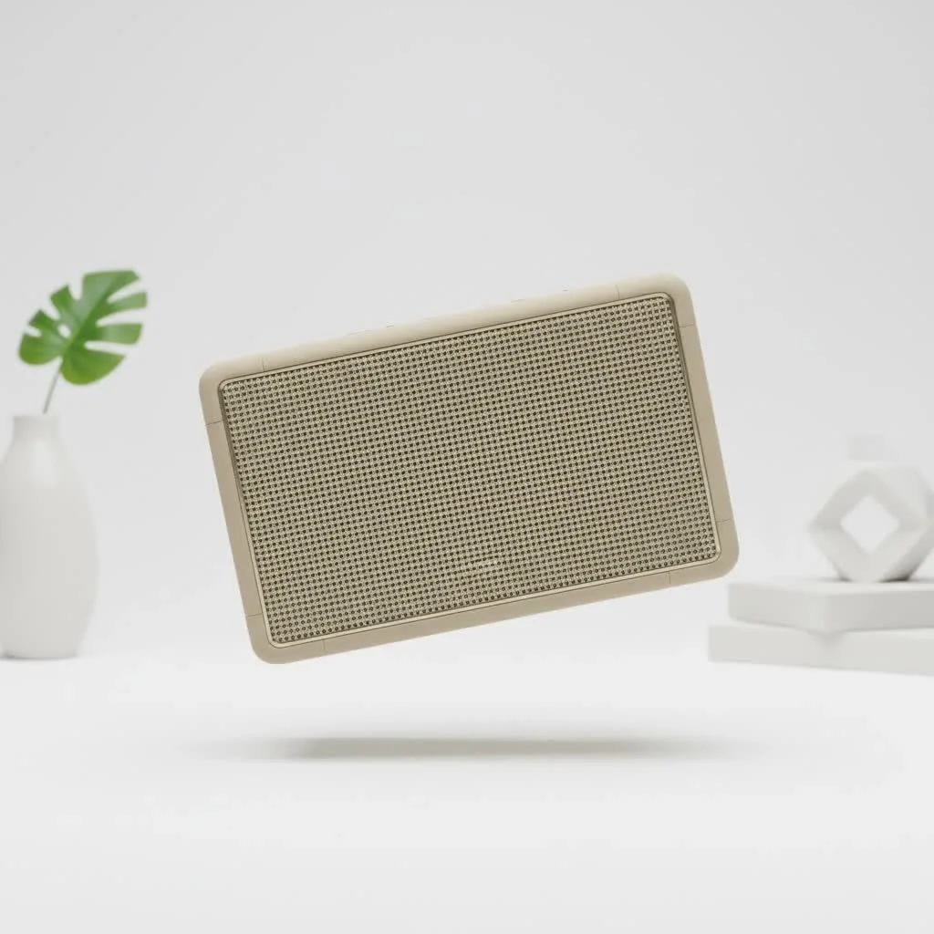 Powerful Bluetooth speaker playing music outdoors