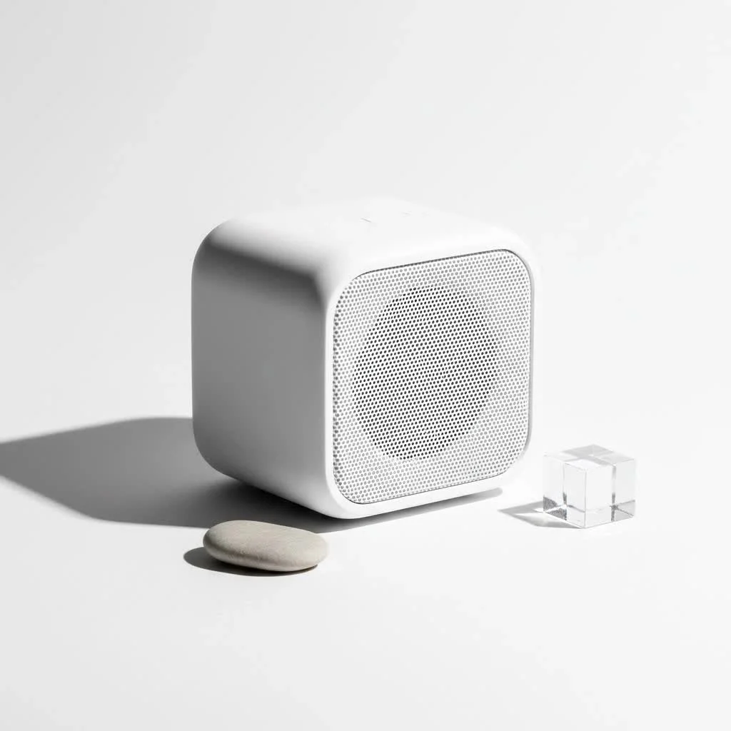 Compact Bluetooth speakers lined up on a wooden surface